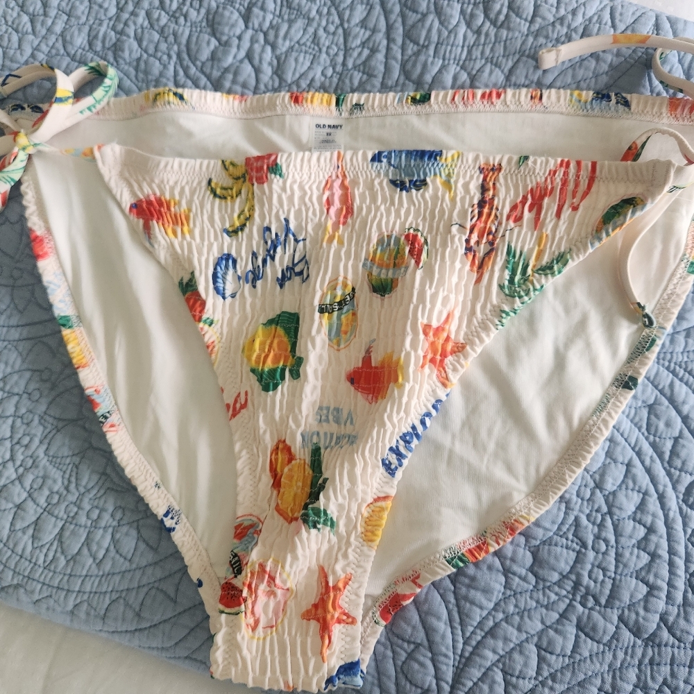 Old Navy White Tie-Side Bikini Bottoms with Colorful Fruit Print